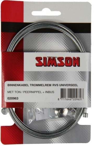 Simson | Binnenkabel trommelrem 225 cm RVS zilver