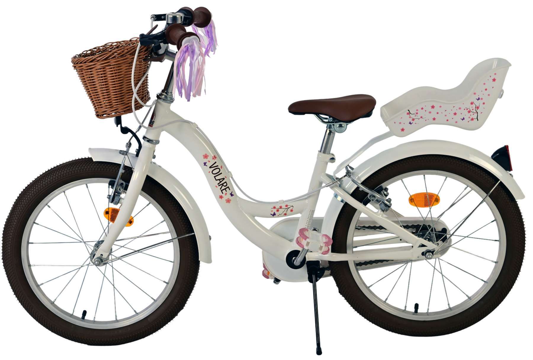 Volare | Meisjes Kinderfiets Blossom, 18 inch, Wit, Twee handremmen - Afbeelding 8