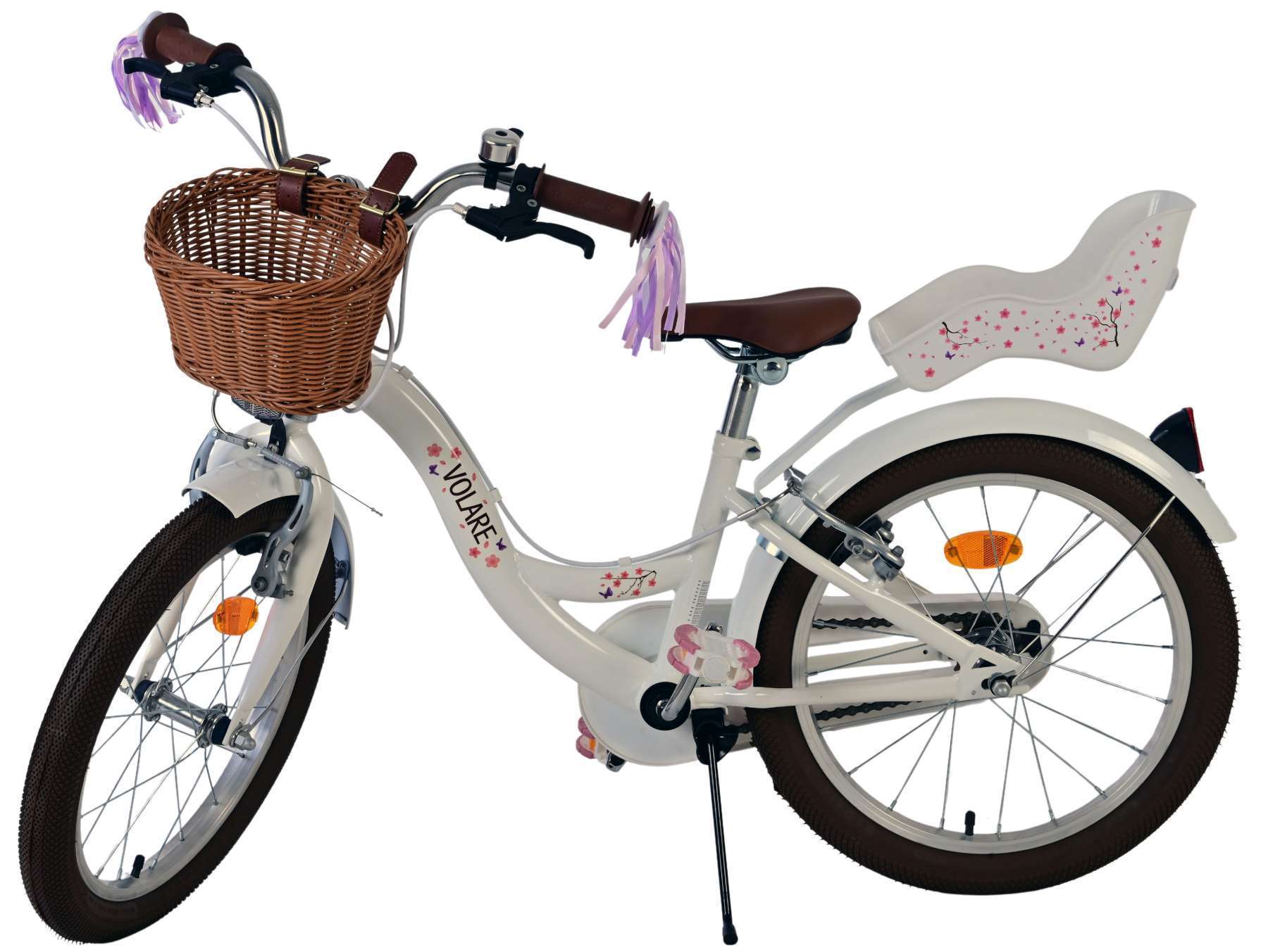 Volare | Meisjes Kinderfiets Blossom, 18 inch, Wit, Twee handremmen - Afbeelding 9