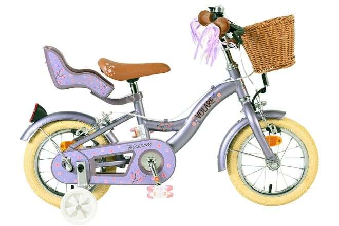 Volare | Meisjes Kinderfiets Blossom, 12 inch, Paars, Twee handremmen
