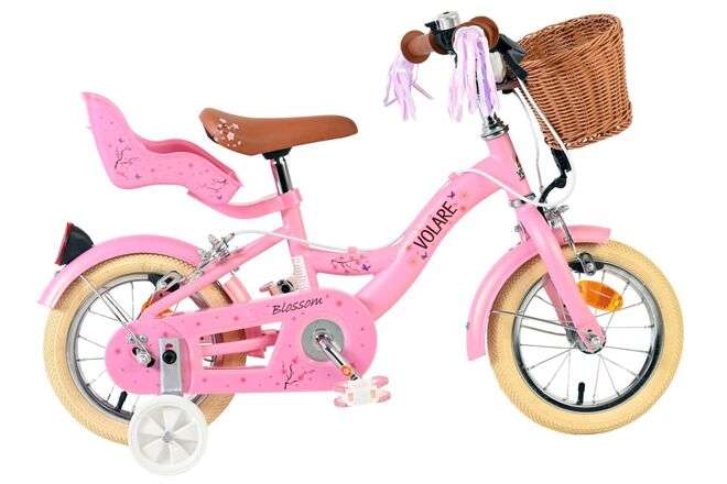 Volare | Meisjes Kinderfiets Blossom, 12 inch, Roze, Twee handremmen