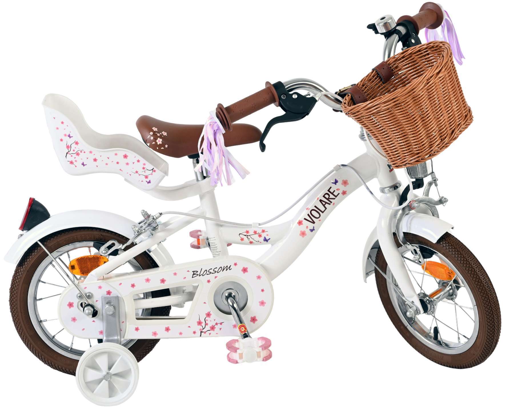 Volare | Meisjes Kinderfiets Blossom, 12 inch, Wit, Twee handremmen - Afbeelding 10