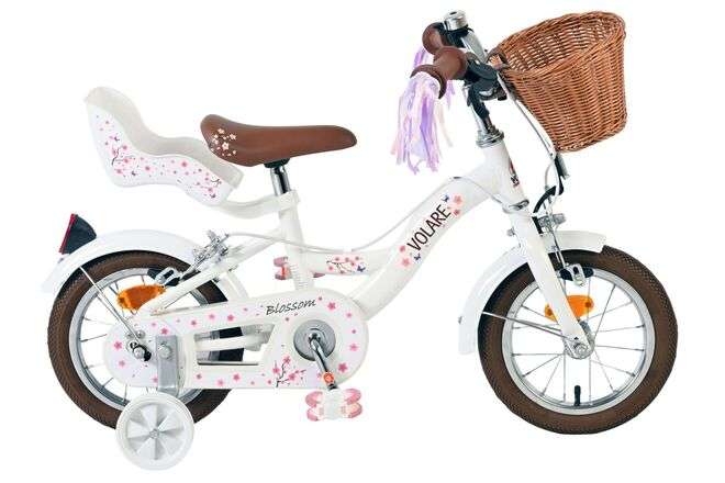 Volare | Meisjes Kinderfiets Blossom, 12 inch, Wit, Twee handremmen