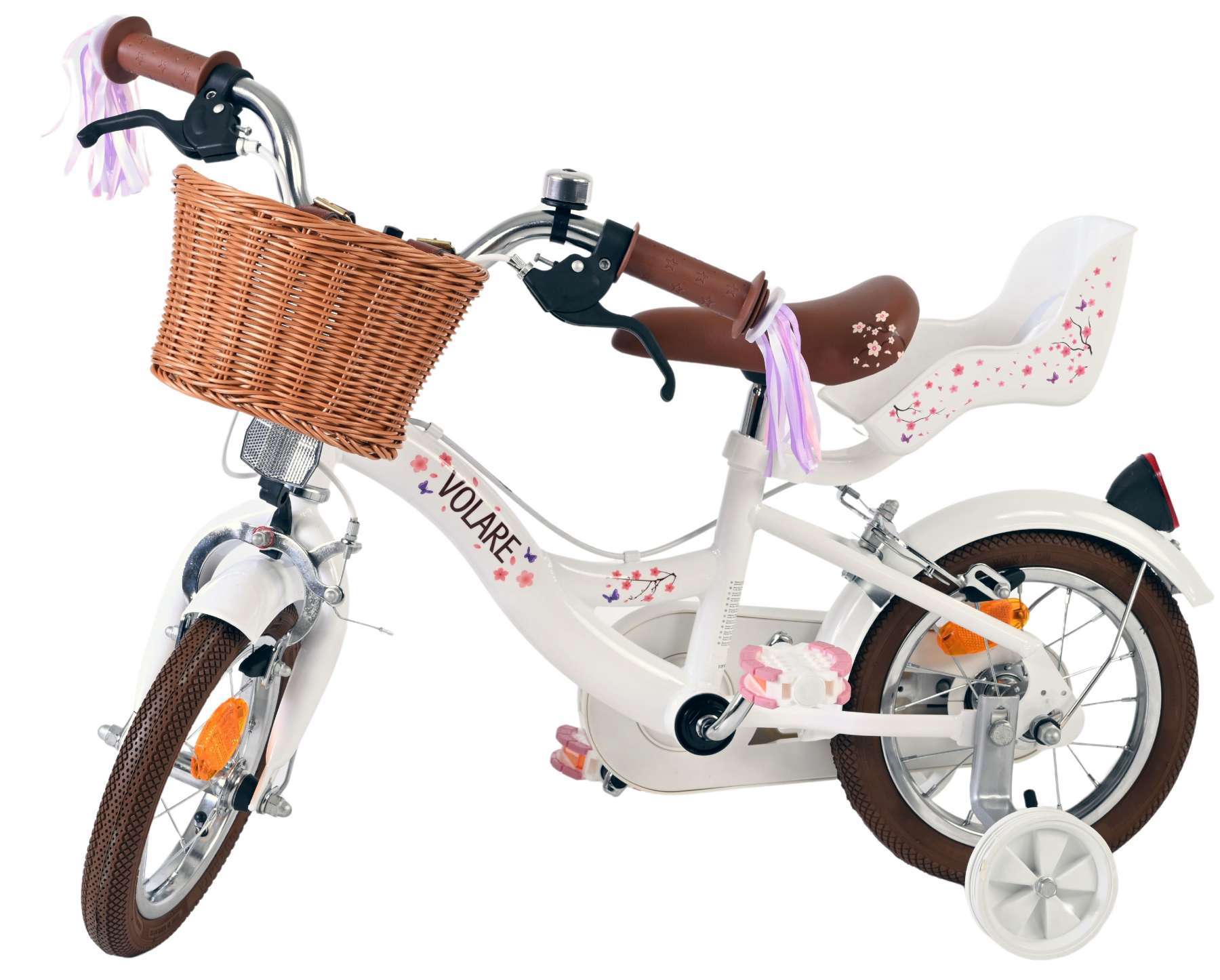 Volare | Meisjes Kinderfiets Blossom, 12 inch, Wit, Twee handremmen - Afbeelding 8