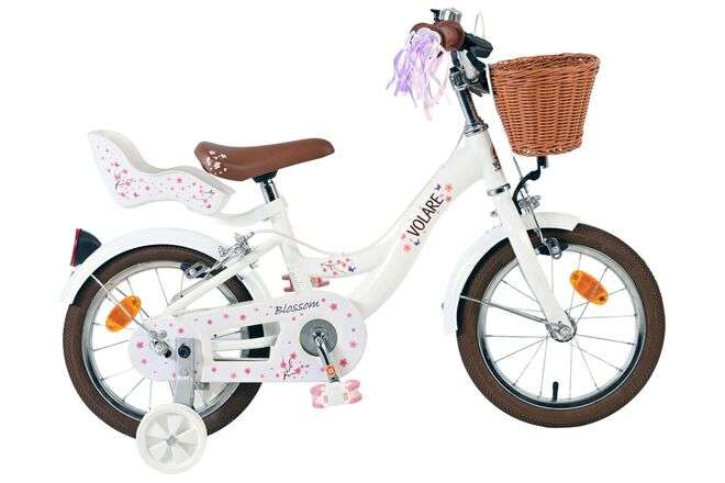 Volare | Meisjes Kinderfiets Blossom, 14 inch, Wit, Twee Handremmen