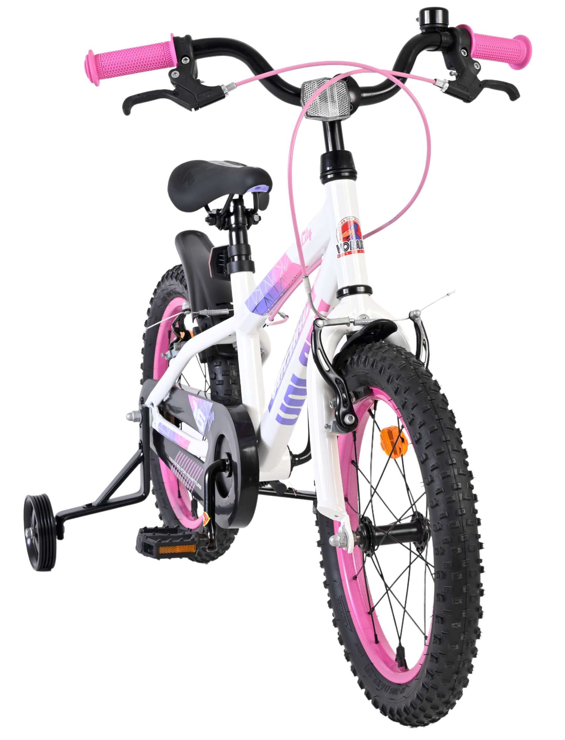 Volare | Meisjes Kinderfiets Lily, 16 inch, Wit Roze Paars, Twee Handremmen - Afbeelding 5