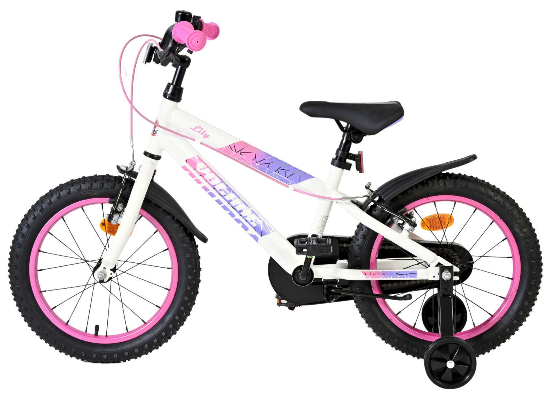 Volare | Meisjes Kinderfiets Lily, 16 inch, Wit Roze Paars, Twee Handremmen - Afbeelding 7