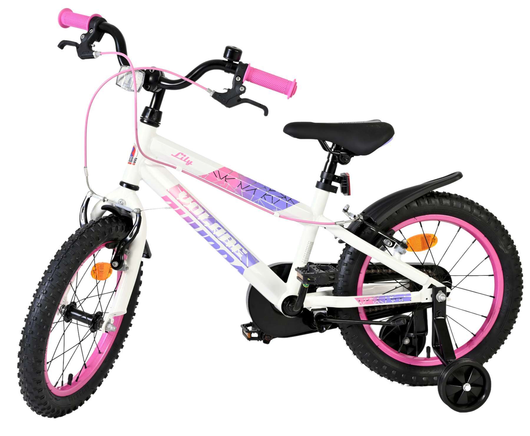 Volare | Meisjes Kinderfiets Lily, 16 inch, Wit Roze Paars, Twee Handremmen - Afbeelding 8
