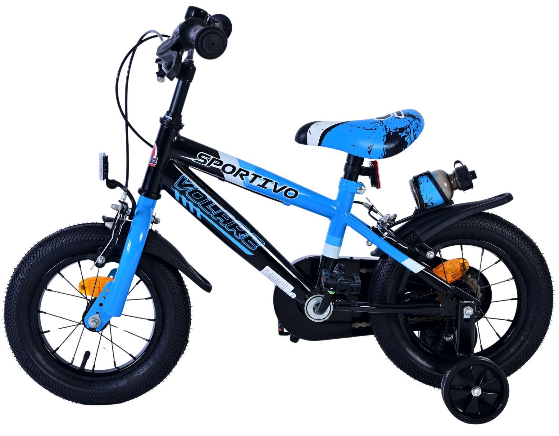 Volare | Jongens Kinderfiets Sportivo, 12 inch, Blauw Zwart, Twee Handremmen - Afbeelding 7