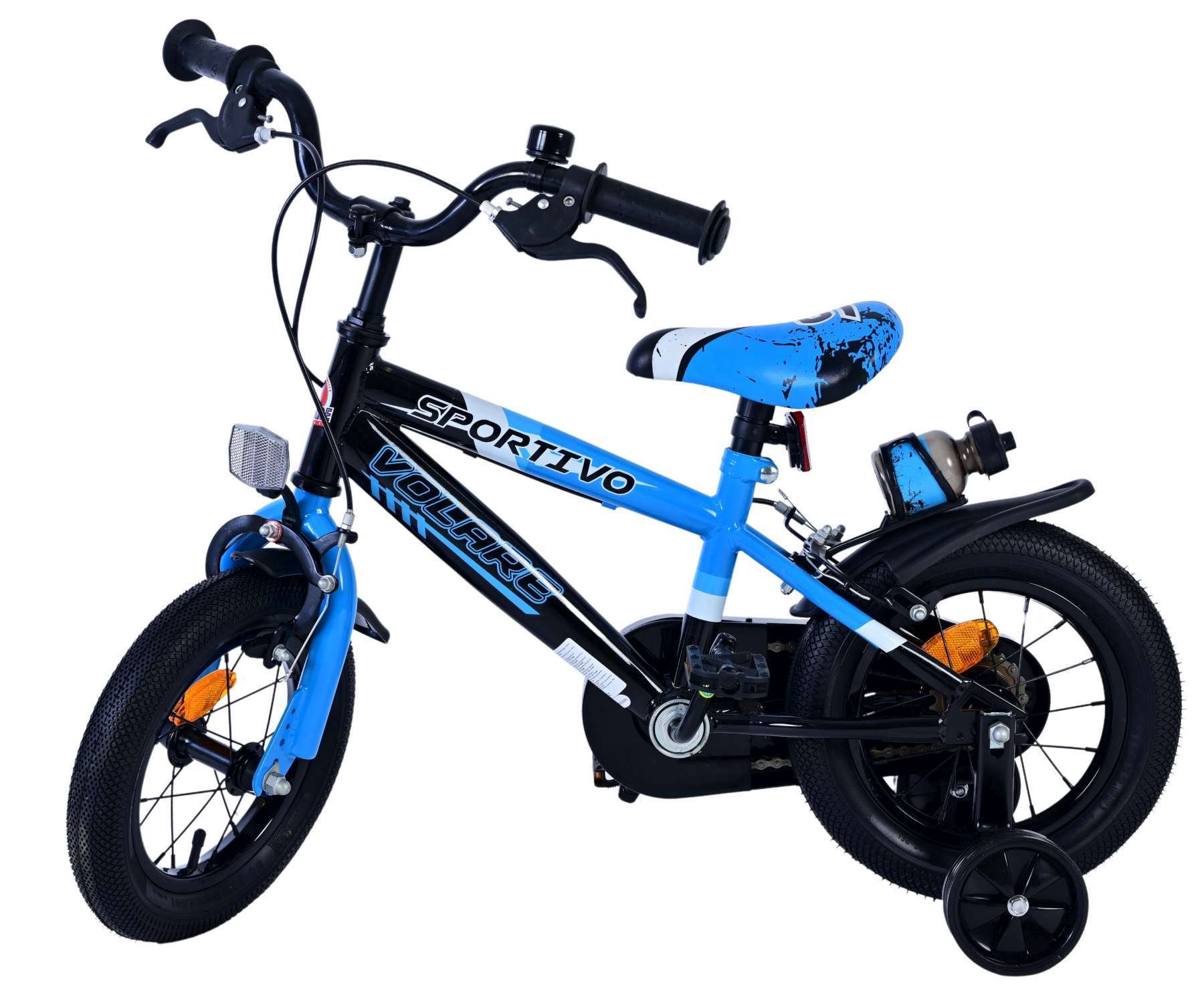 Volare | Jongens Kinderfiets Sportivo, 12 inch, Blauw Zwart, Twee Handremmen - Afbeelding 8
