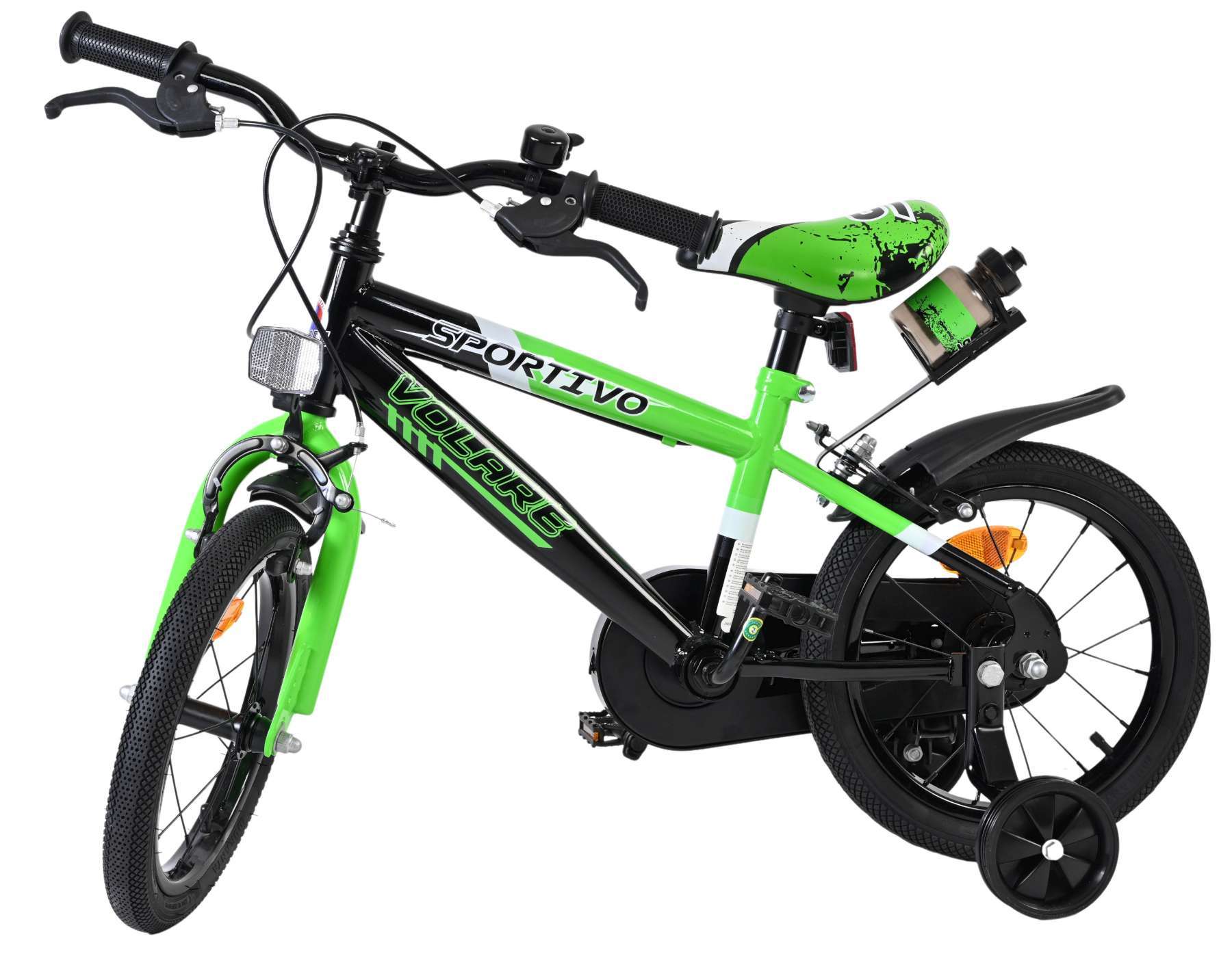 Volare | Jongens Kinderfiets Sportivo, 14 inch, Groen Zwart, Twee Handremmen - Afbeelding 8