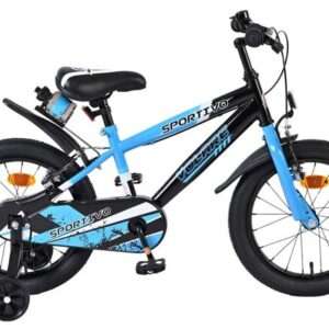 Volare | Jongens Kinderfiets Sportivo, 16 inch, Blauw Zwart, Twee Handremmen
