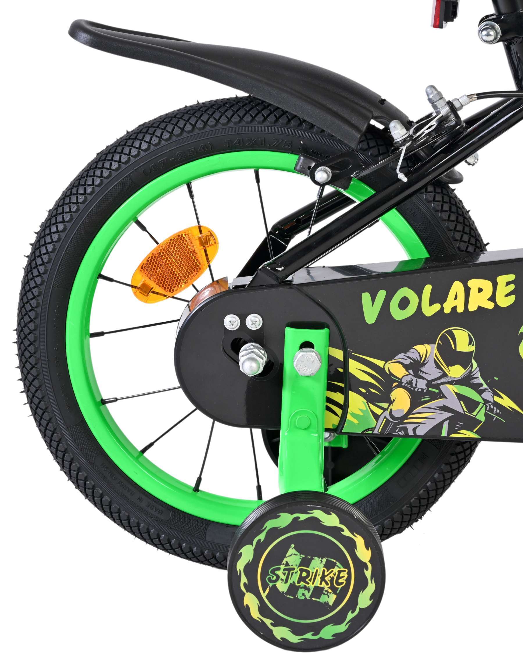 Volare | Jongens Kinderfiets Strike, 14 inch, Zwart Groen, Twee handremmen - Afbeelding 2