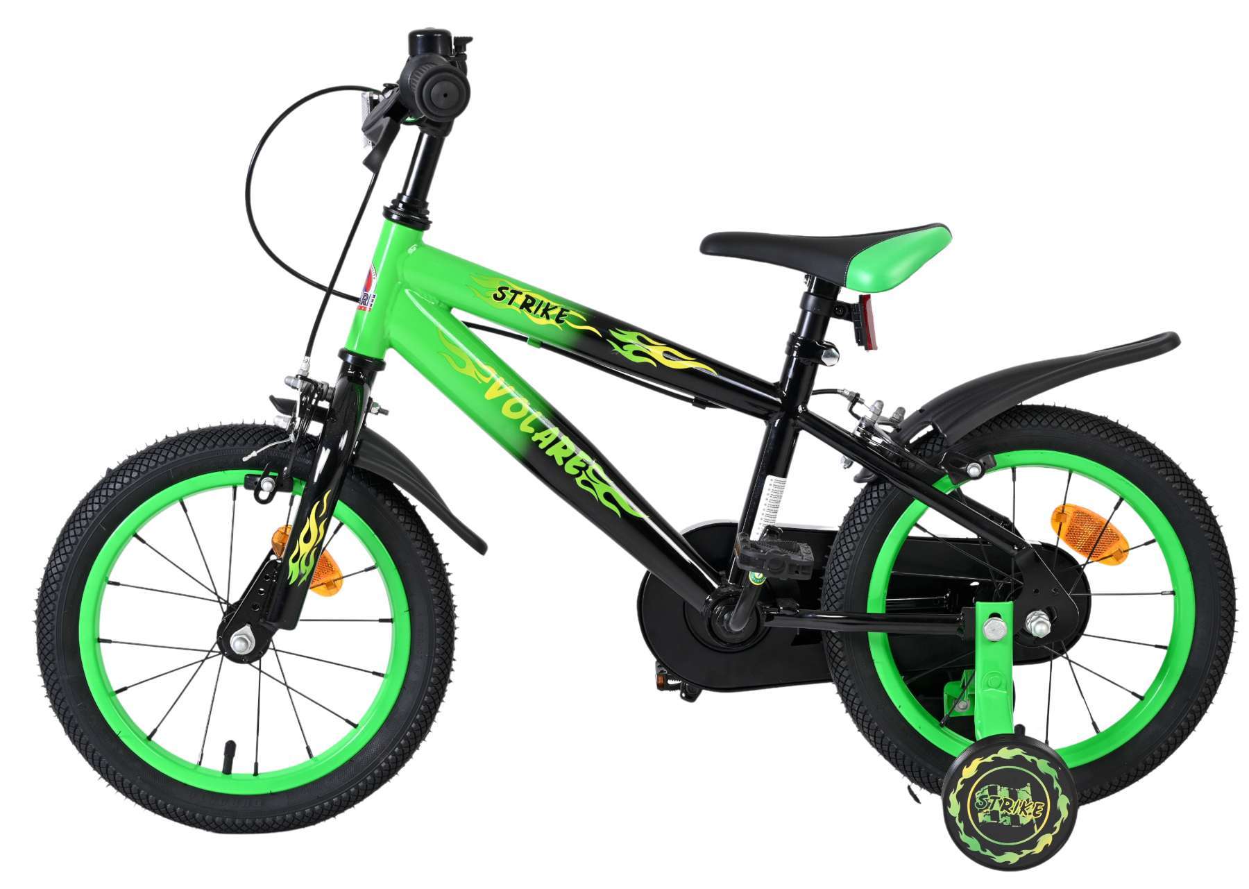 Volare | Jongens Kinderfiets Strike, 14 inch, Zwart Groen, Twee handremmen - Afbeelding 7