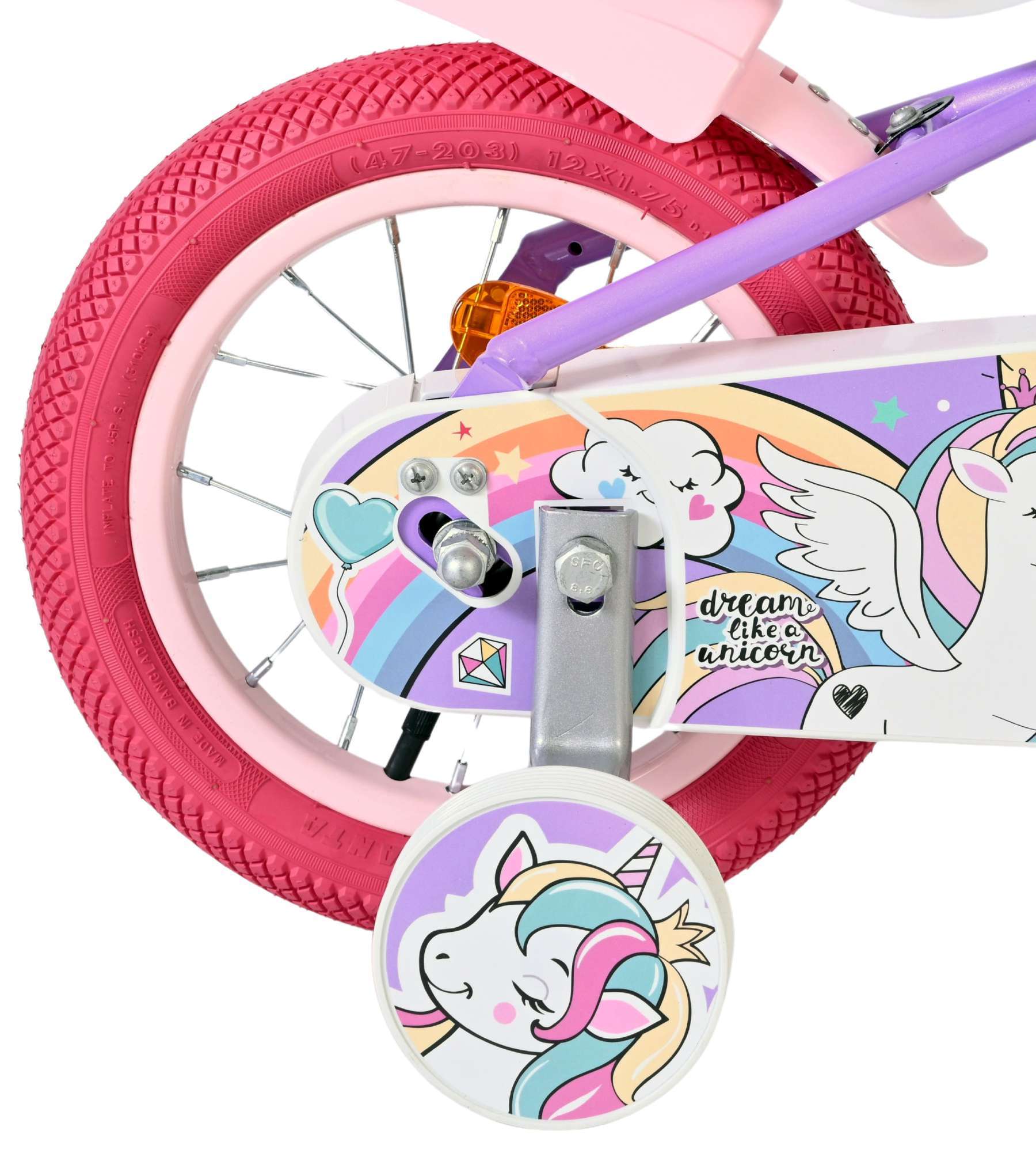 Volare | Meisjes Kinderfiets Unicorn, 12 inch, Paars - Afbeelding 2