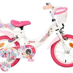 Volare | Meisjes Kinderfiets Unicorn, 14 inch, Wit, Twee Handremmen