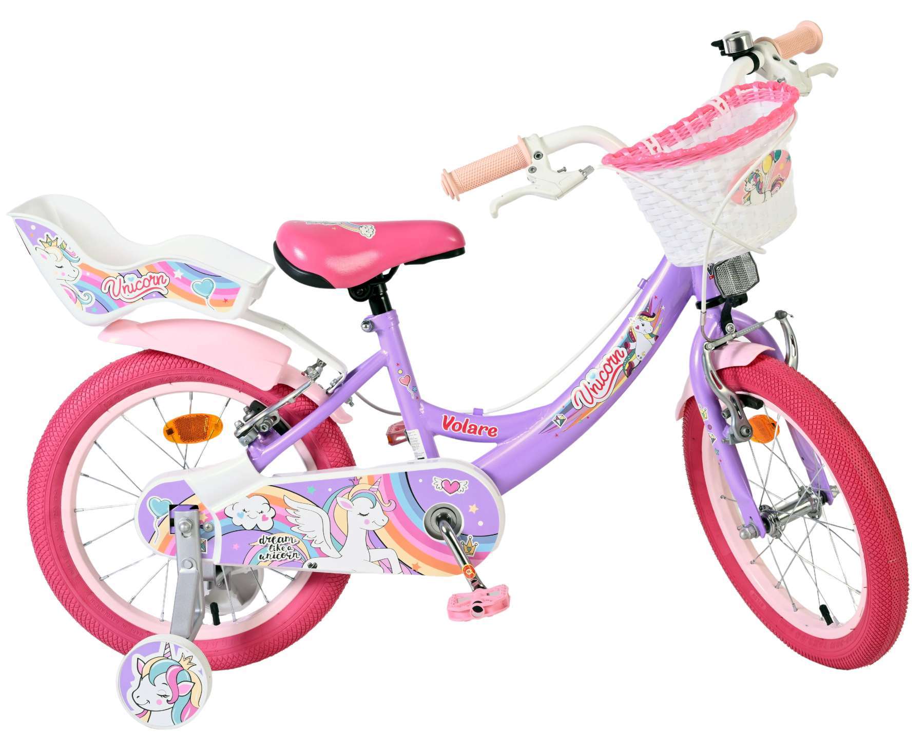 Volare | Meisjes Kinderfiets Unicorn, 16 inch, Paars, Twee Handremmen - Afbeelding 9