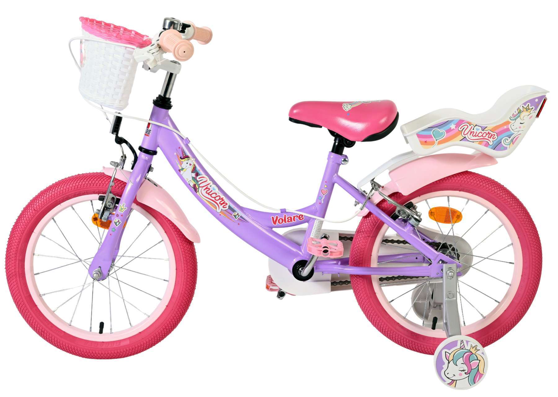 Volare | Meisjes Kinderfiets Unicorn, 16 inch, Paars, Twee Handremmen - Afbeelding 6